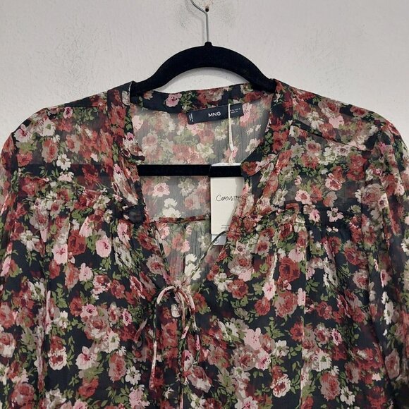 Mango Womens Black Brown Floral Multicolored Floral Print Sheer Long Sleeve Sz 6 - Picture 3 of 8